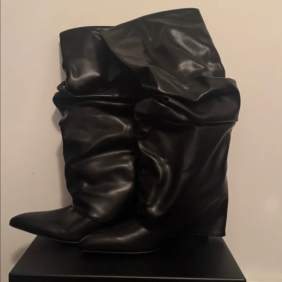 Black Slouchy Knee-High Boots - Picture 1 of 2